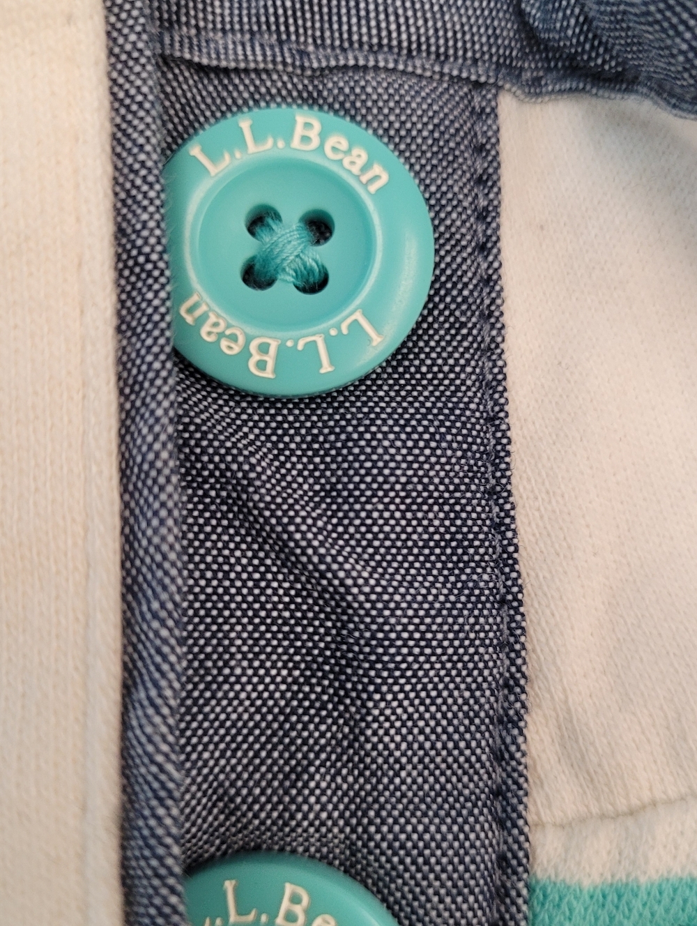 L.L. Bean Sweatshiry Striped Button Collar Pullover Teal Chambray Medium - Picture 3 of 10